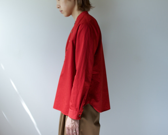 weather cloth cotton linen/raglan shirt/red 7枚目の画像