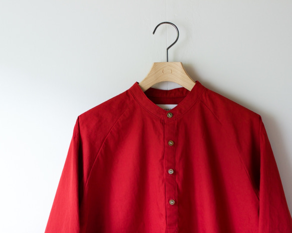 weather cloth cotton linen/raglan shirt/red 8枚目の画像
