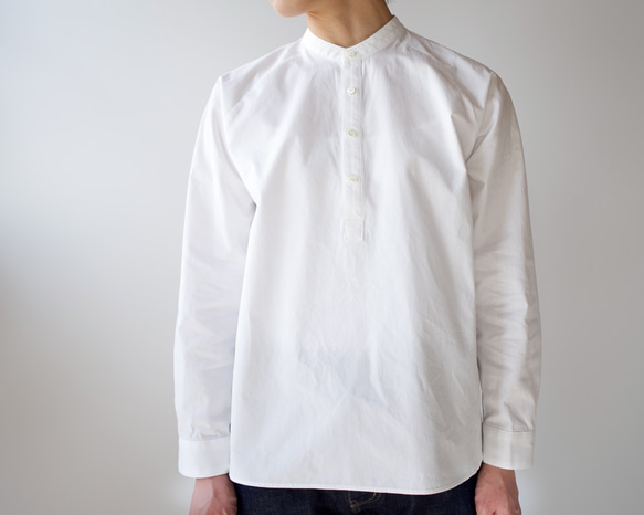 weather cloth cotton linen/raglan shirt/white 1枚目の画像