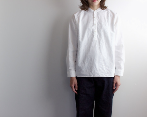 weather cloth cotton linen/raglan shirt/white 9枚目の画像