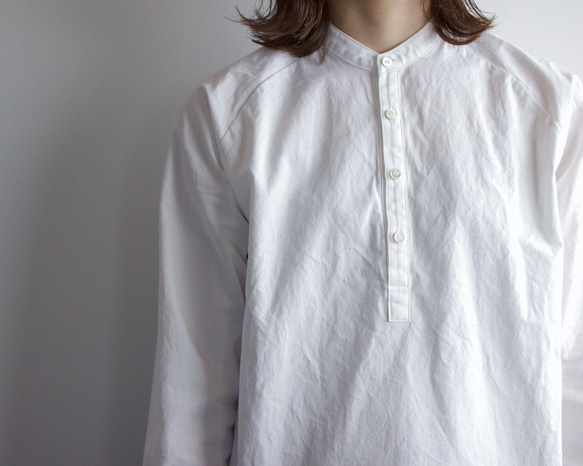 weather cloth cotton linen/raglan shirt/white 10枚目の画像