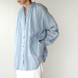 canvas washer French linen/gather blouse/size2/light blue 1枚目の画像