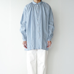 canvas washer French linen/gather blouse/size2/light blue 2枚目の画像