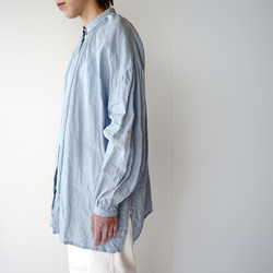 canvas washer French linen/gather blouse/size2/light blue 4枚目の画像