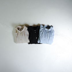 canvas washer French linen/gather blouse/size2/light blue 6枚目の画像