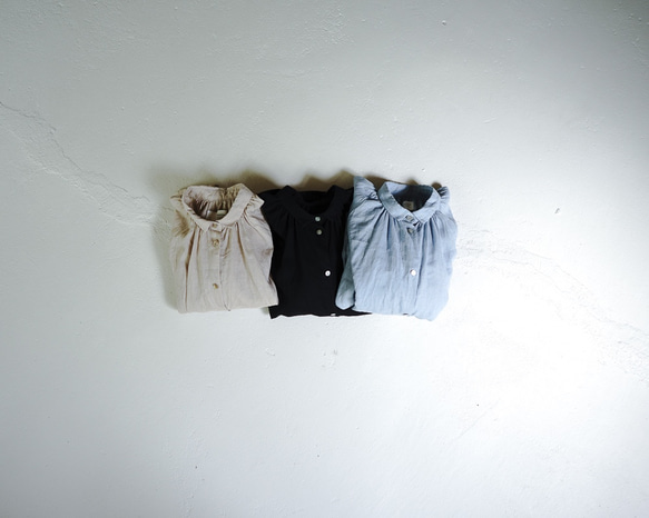 canvas washer French linen/gather blouse/size2/light blue 6枚目の画像