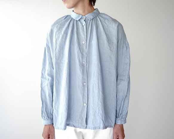 canvas washer french linen/gather blouse/size1/light blue 2枚目の画像