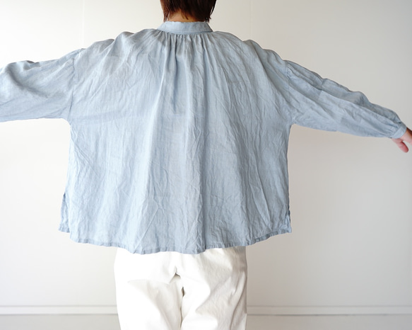 canvas washer french linen/gather blouse/size1/light blue 6枚目の画像