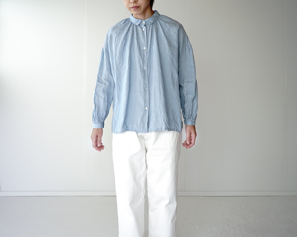 canvas washer french linen/gather blouse/size1/light blue 7枚目の画像