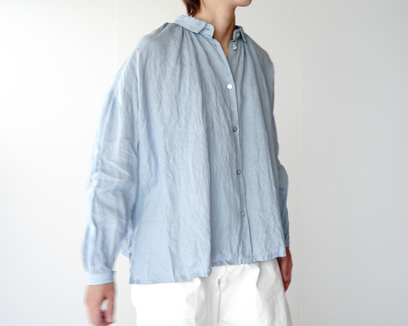 canvas washer french linen/gather blouse/size1/light blue 8枚目の画像