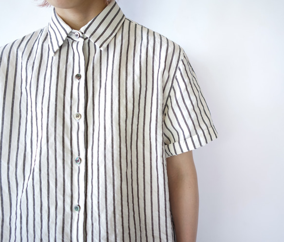 original cotton linen/ short sleeve shirt/white 5枚目の画像