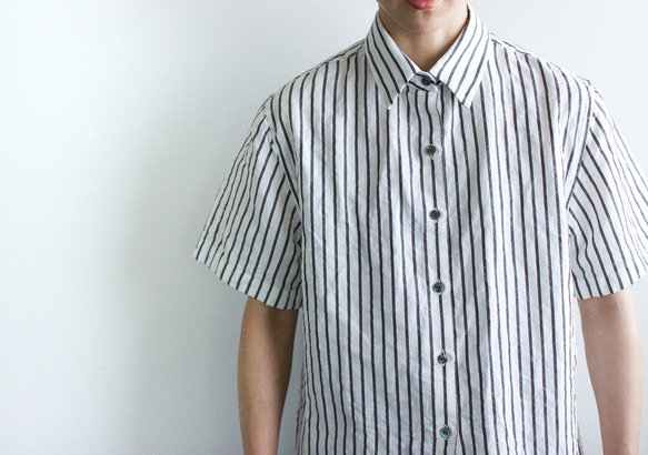 original cotton linen/ short sleeve shirt/white 10枚目の画像