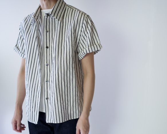 original cotton linen/ short sleeve shirt/white 4枚目の画像