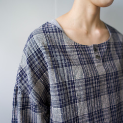 cotton linen check/pullover shirt/navy 1枚目の画像