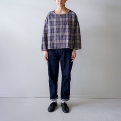 cotton linen check/pullover shirt/navy 2枚目の画像