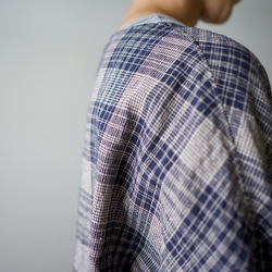 cotton linen check/pullover shirt/navy 6枚目の画像