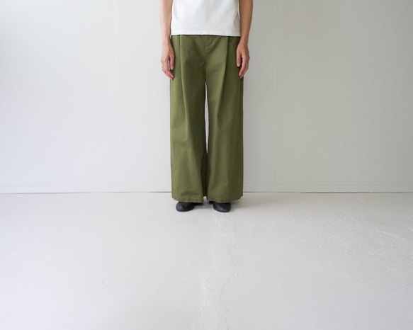 twill cotton linen/wide pants/khaki 1枚目の画像