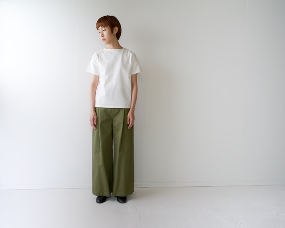 twill cotton linen/wide pants/khaki 2枚目の画像