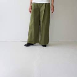 twill cotton linen/wide pants/khaki 3枚目の画像