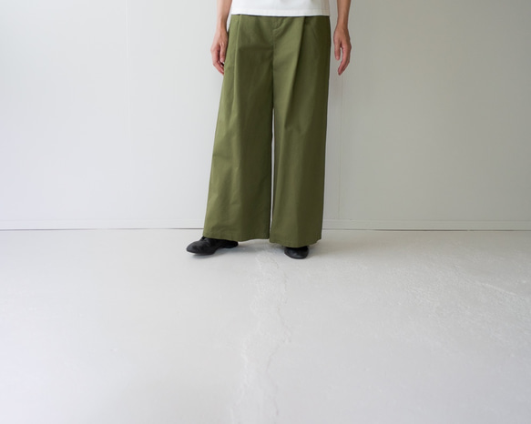 twill cotton linen/wide pants/khaki 3枚目の画像