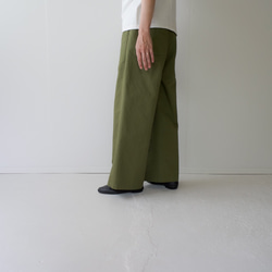 twill cotton linen/wide pants/khaki 4枚目の画像