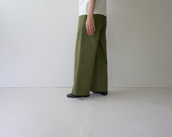 twill cotton linen/wide pants/khaki 4枚目の画像