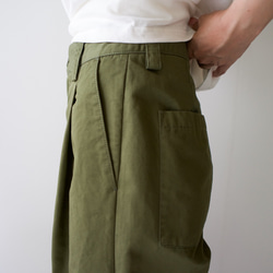 twill cotton linen/wide pants/khaki 5枚目の画像