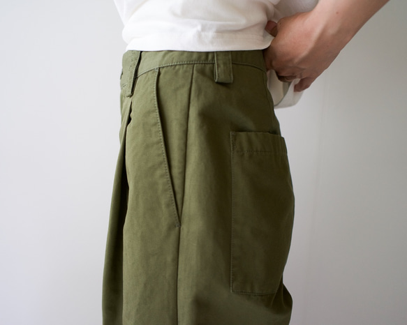 twill cotton linen/wide pants/khaki 5枚目の画像