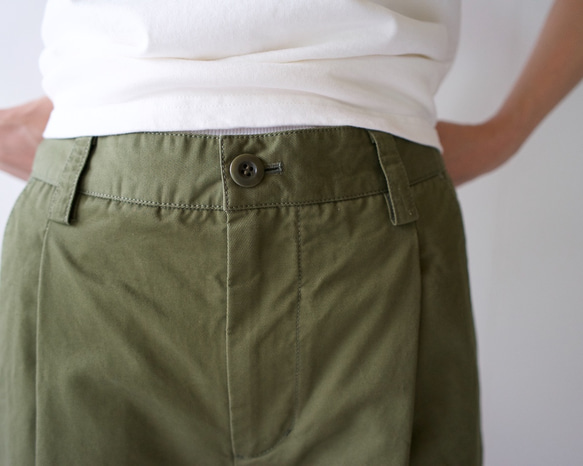 twill cotton linen/wide pants/khaki 6枚目の画像