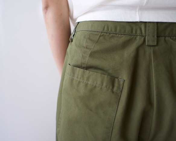 twill cotton linen/wide pants/khaki 7枚目の画像