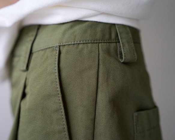 twill cotton linen/wide pants/khaki 8枚目の画像