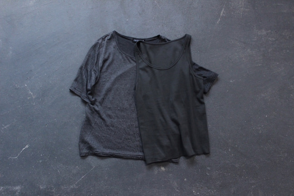 タンクトップ付き リネンTシャツ/charcoal gray 2枚目の画像