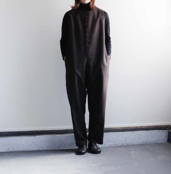 flannel wool overall/brown 2枚目の画像