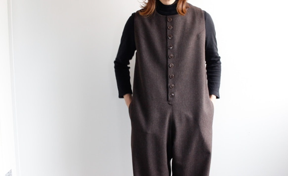 flannel wool overall/brown 3枚目の画像