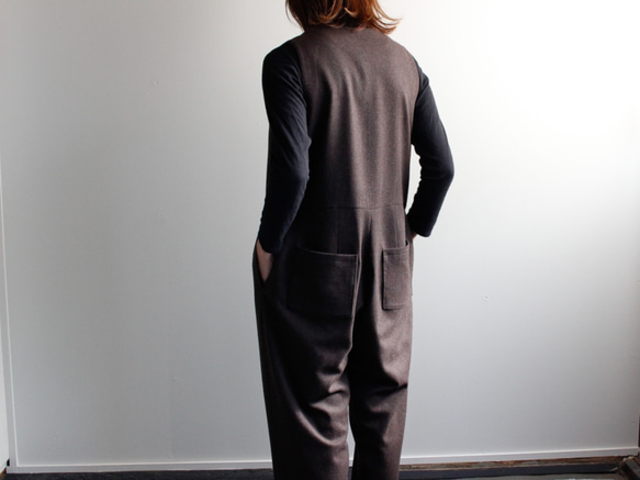 flannel wool overall/brown 5枚目の画像