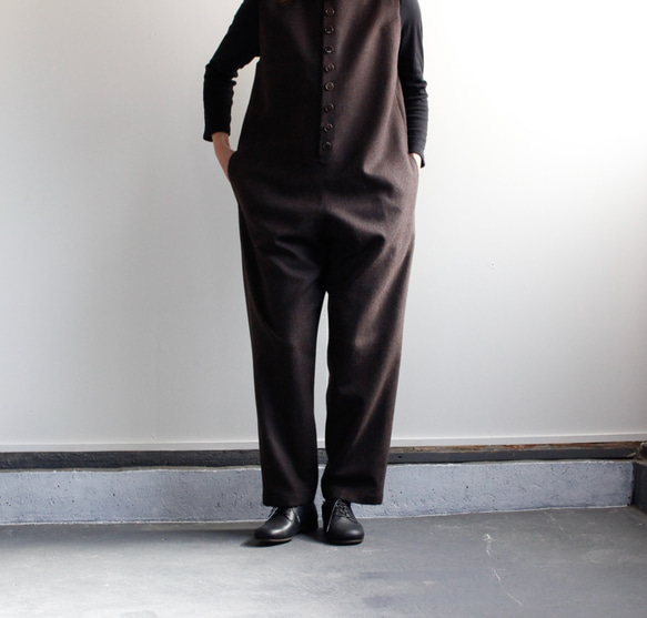 flannel wool overall/brown 7枚目の画像