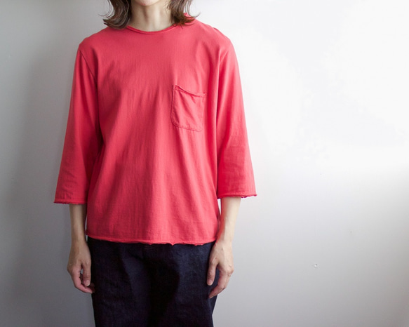 pj cotton cut off t-shirt/red 4枚目の画像