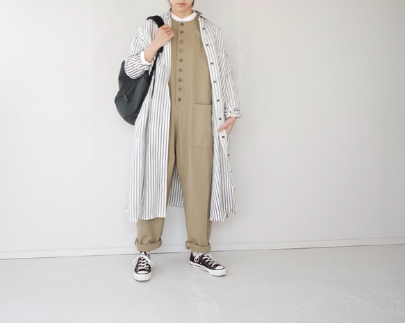 original cotton linen/ long shirt one piece/white 1枚目の画像