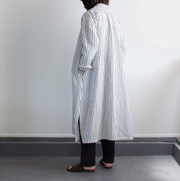 original cotton linen/ long shirt one piece/white 9枚目の画像