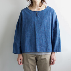 indigo cotton linen/pullover shirt 1枚目の画像