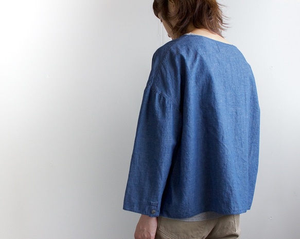 indigo cotton linen/pullover shirt 2枚目の画像