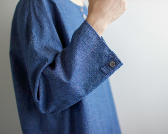 indigo cotton linen/pullover shirt 3枚目の画像