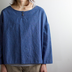 indigo cotton linen/pullover shirt 4枚目の画像