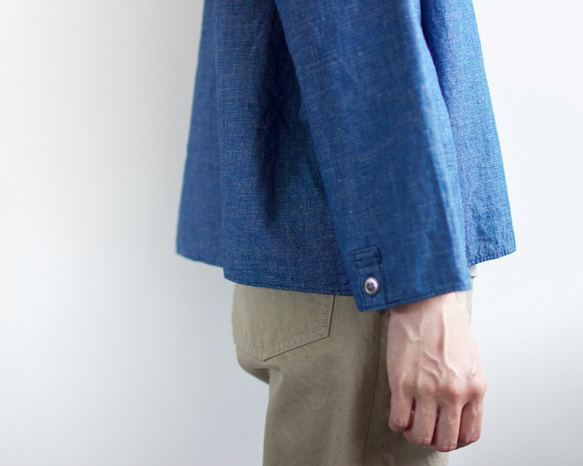 indigo cotton linen/pullover shirt 5枚目の画像