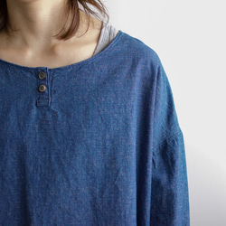 indigo cotton linen/pullover shirt 6枚目の画像