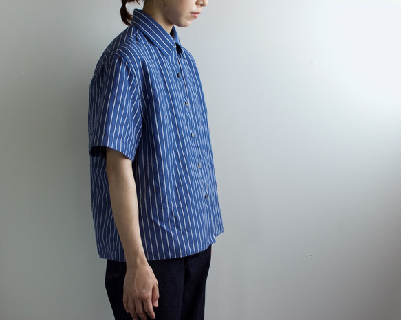 original cotton linen/ short sleeve shirt/blue 6枚目の画像