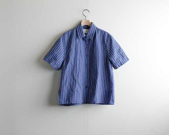 original cotton linen/ short sleeve shirt/blue 10枚目の画像