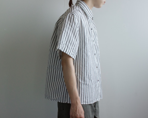 original cotton linen/ short sleeve shirt/white 2枚目の画像
