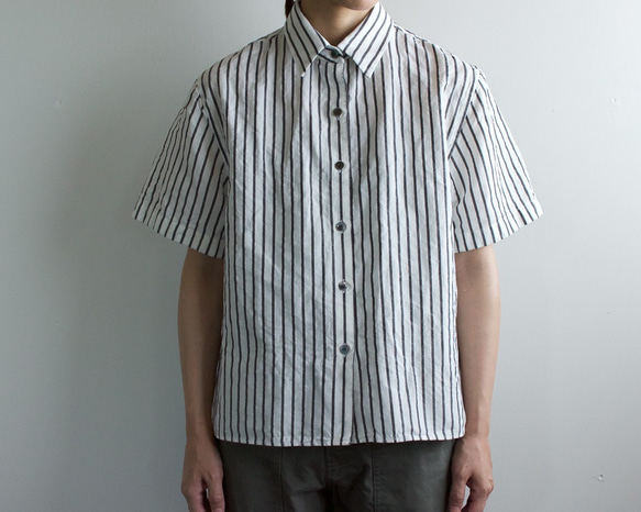 original cotton linen/ short sleeve shirt/white 3枚目の画像