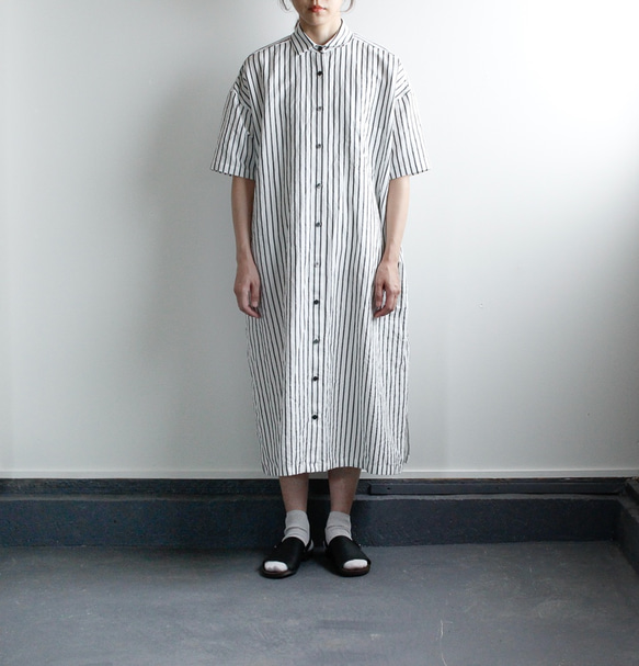 original cotton linen stripe/ one piece/white 2枚目の画像